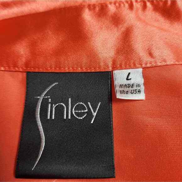 Vintage Finley USA Salmon Silk Long Sleeve Tie Sleeve Abalone Buttons Blouse LG - Picture 11 of 13
